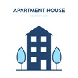 Apartment house icon. Vector illustration with an exterior view of multi-storey residential building with apartments. Represents concept of mansion, condominium, multistorey home
