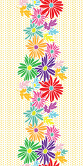 Wall Mural - abstract flowers hand drawn chamomile blossom on polka dot background vertical border seamless patte