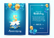 © Oleg - Celebration of 5 th years birthday vector invitation cards. Fifth years anniversary celebration. Print templates of invitational on blue background