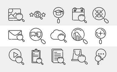 Poster - search icon, set icons thin line pictogram, email cloud computing calendar