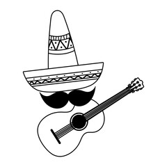 Canvas Print - mexican independence day, hat guitar mustache decoration, viva mexico is celebrated on september line style