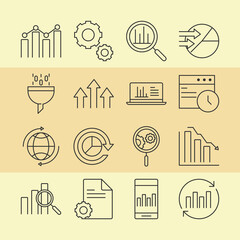 Wall Mural - data analysis, business financial diagram stock pack line icons