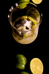 Brazilian Caipirinha. Lemon, ice, sugar and cachaça. Fruit cocktail with alcohol. 