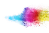 Fototapeta Tęcza - Colorful powder explosion on white background. Colored cloud.