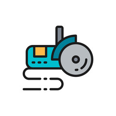 Sticker - Vector bulgarian saw, angle grinder flat color line icon.