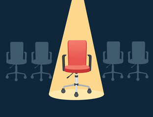 Modern office chair business hiring and recruiting concept flat vector illustration on dark background