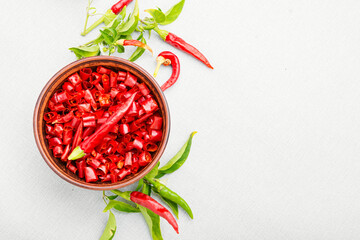 Wall Mural - Sliced red chili or cayenne pepper