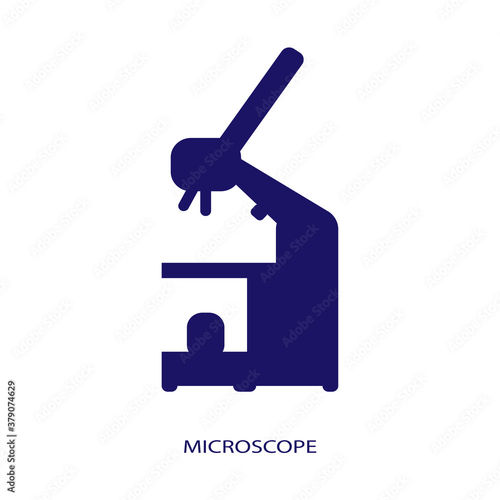 Microscope icon on a white background with text. Laboratory research ...