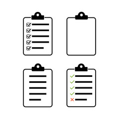 Check list , checklist set flat web icon isolated white background. Mark symbol, document collection test, vector illustration