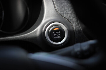 Close up engine car start button. Start stop engine modern new car button,Makes it easy to turn your auto mobile on and off. a key fob unique ,selective focus