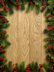 christmas vintage decoration border design over wooden background