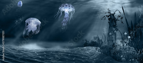 Fototapeta Jellyfish and ruins