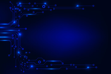 Fototapete - Circuit Board Sci fi Processing Futuristic Element Technology Background. Glow Blue Abstract PCB Trace Data Transfer Design Vector.