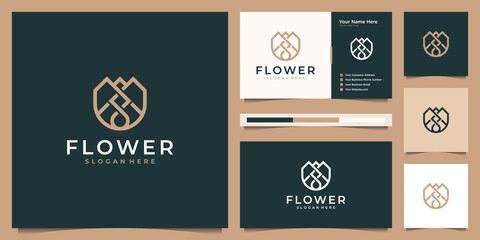 Wall Mural - Flower Logo design and business card. Beauty Spa salon Cosmetics brand Linear style. Looped Leaves Logotype design vector Luxury Fashion template.
