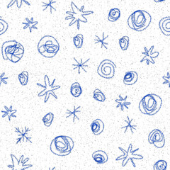 Hand Drawn blue Snowflakes Christmas Seamless Patt