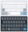 Smartphone keyboard in light and dark mode, keypad alphabet buttons in modern flat style, mobile phone tab concept for white and black color text app. Vector