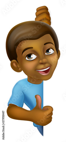 A young black little boy ca...