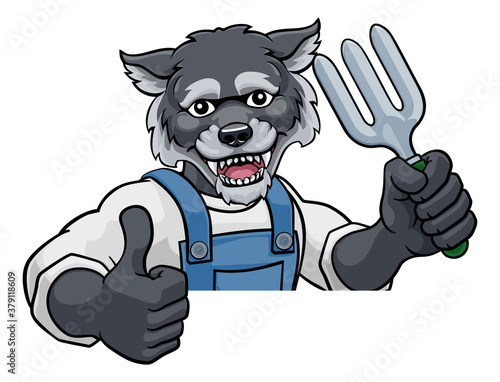 A wolf gardener cartoon gar...