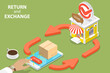 Product Exchange and Return Policy, Purchase Refunding. 3D Isometric Flat Vector Conceptual Illustration.
