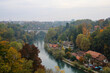 Bern, Switzerland-October 23,2019:View of the river and old bridge in autumn season is the beautiful nature from bern
