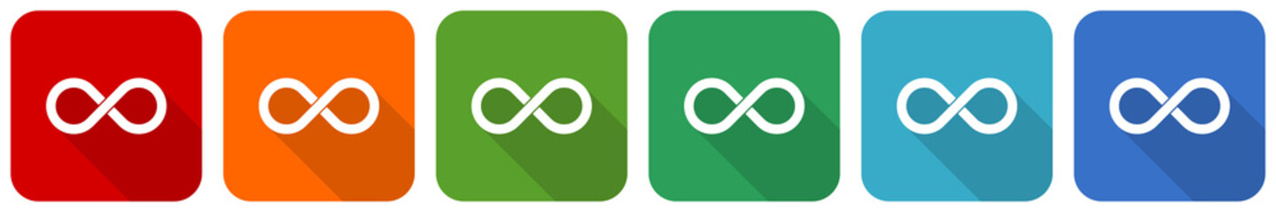Fototapete - Infinity, eternity, infinite, endless, loop icon set, flat design vector illustration in 6 colors options for webdesign and mobile applications
