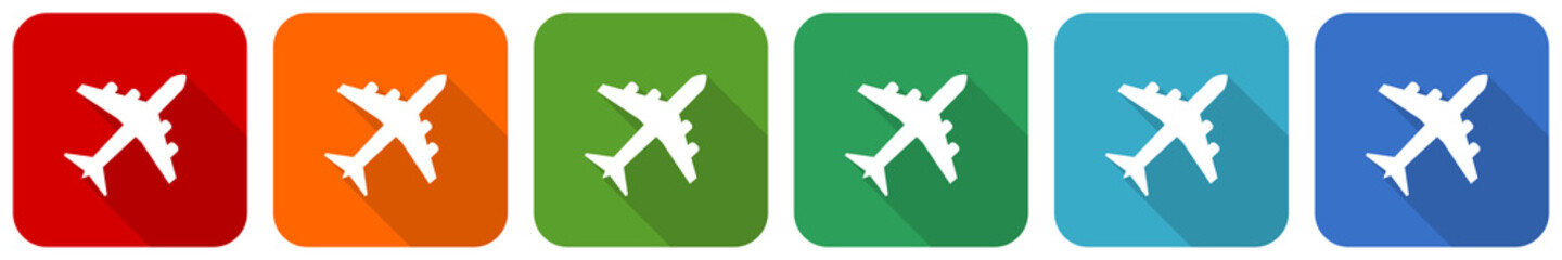 Aufkleber - Flight, plane, aircraf icon set, flat design vector illustration in 6 colors options for webdesign and mobile applications