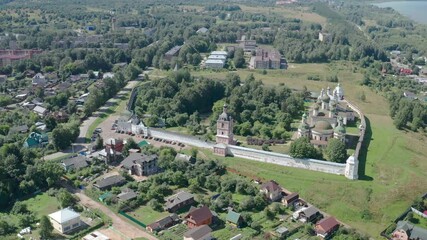 Wall Mural - Scenic aerial cinematic video of Goritsky Monastery in ancient touristic town Pereslavl-Zalessky in Yaroslavl oblast in Russian Federation