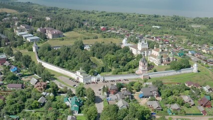 Wall Mural - Scenic aerial cinematic video of Goritsky Monastery in ancient touristic town Pereslavl-Zalessky in Yaroslavl oblast in Russian Federation