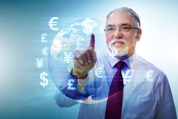 Global money transfer and exchange concept with businessman