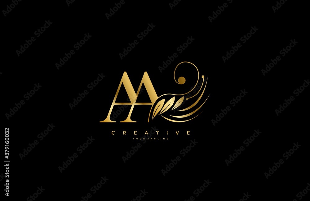 Initial AA letter luxury beauty flourishes ornament golden monogram logo - obrazy, fototapety, plakaty 