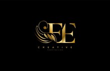 Initial RE Letter Luxury Beauty Flourishes Ornament Golden Monogram Logo