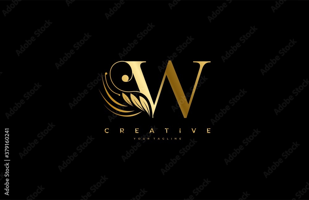 Initial W letter luxury beauty flourishes ornament golden monogram logo ...