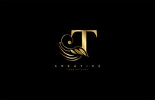 Initial T Letter Luxury Beauty Flourishes Ornament Golden Monogram Logo