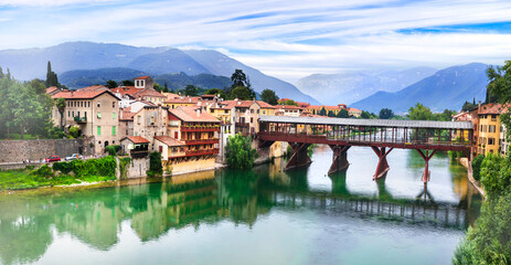 Wall Mural - Beautiful medieval towns of Italy -picturesque  Bassano del Grappa with famous bridge,  Vicenza province,  region of Veneto