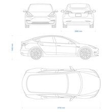 Hybrid Car Vector Template. Electric Car Blueprint. Compact Sedan Car On White Background. Mockup Template For Branding. Blank Vehicle Branding Mockup.