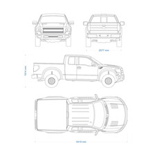 Pickup Truck Vector Template. Truck Blueprint. 4x4 Car On White Background. Mockup Template For Branding. Blank Vehicle Branding Mockup.