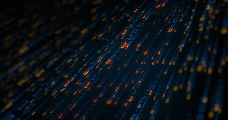 Wall Mural - flowing data from computer system or servers. abstract visual of binary data for digital system. dow