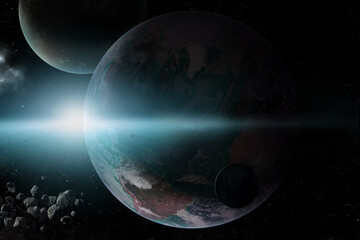 Wall Mural - High quality blue Deep space beauty, planets, stars and galaxies in solar system with the sun in the universe. Elements of this image furnished by NASA