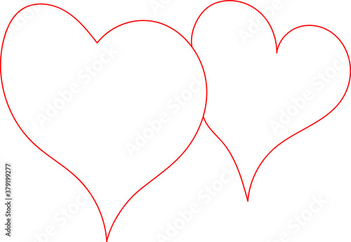 Fotografía Two red hearts - contour drawing for emblem or logo
