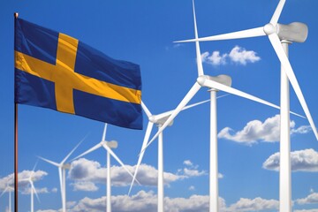 sweden alternative energy, wind energy industrial concept with windmills and flag industrial illustr