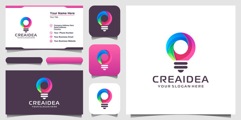 Wall Mural - creative bulb lamp logo icon and business card design. Bulb digital and technology Idea