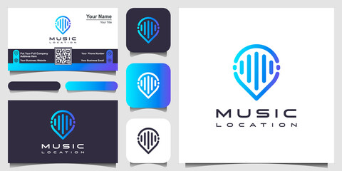 Map pointer with pulse element, Pin maps combine with wave. logo and business card design .