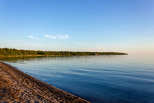 Beach Front Of Manitoulin Island In Colors Of Sunset On Huron Lake, Canada