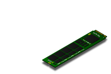 NVME Express M.2 memory realistic 3d isometric illustration, random access memory, personal computer hardware component, custom gaming and workstation accessories, vector illustration.