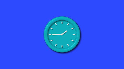 Cyan color 12 hours 3d wall clock on blue background,wall clock