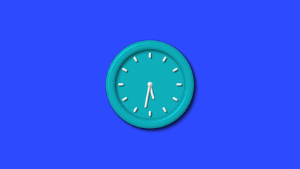 Cyan color 12 hours 3d wall clock on blue background