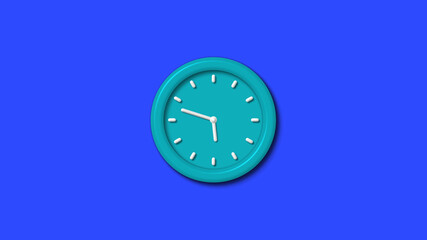 Cyan color 12 hours 3d wall clock on blue background