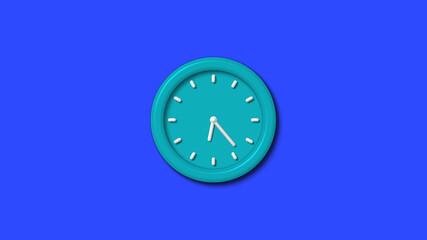 Cyan color 12 hours 3d wall clock on blue background