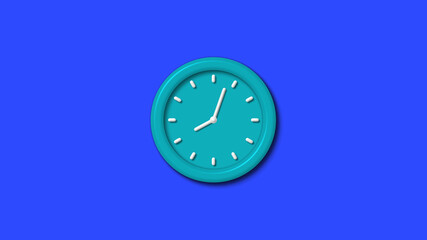 Cyan color 12 hours 3d wall clock on blue background