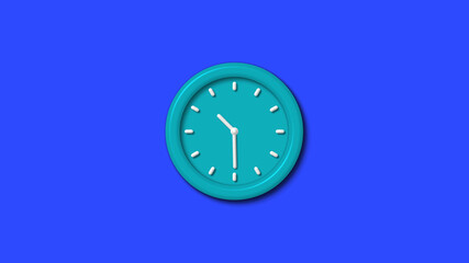 New cyan color 3d wall clock on blue background,wall clock